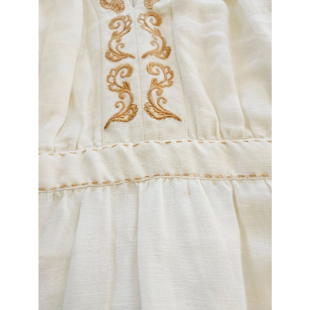 Cartolina Lizette Linen Blend Embroidered Belted Puff Sleeve Ivory Midi Dress M - Picture 10 of 16
